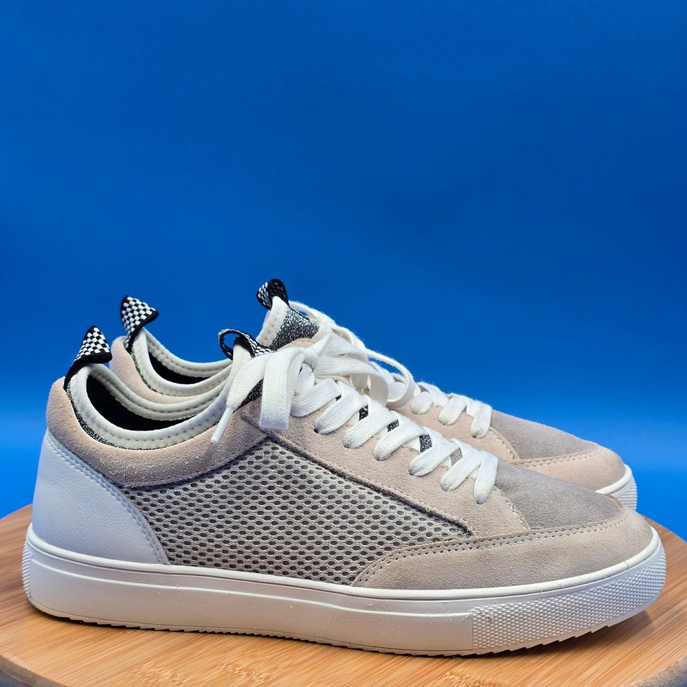 Steve Madden Bliss Sneakers 8M‎ Beige Grey Mesh Glitter Checkerboard Women Shoes